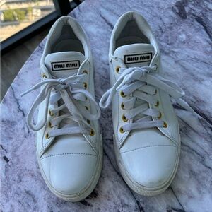 Miu Miu White Leather Lace Up Sneakers